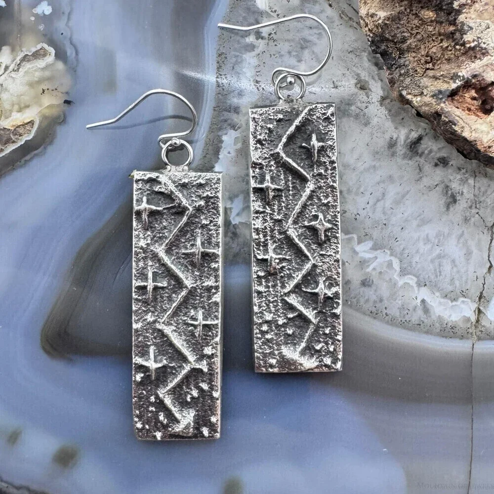 Cheyenne Custer Sterling Silver Tufa Cast Rectangle Dangle Earrings For Women